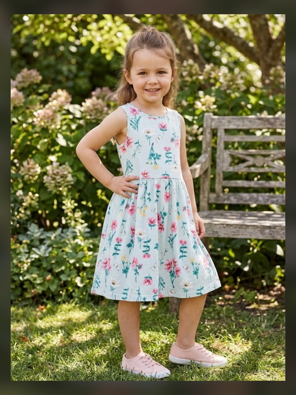 H&M Mint Floral Sleeveless Cotton Dress